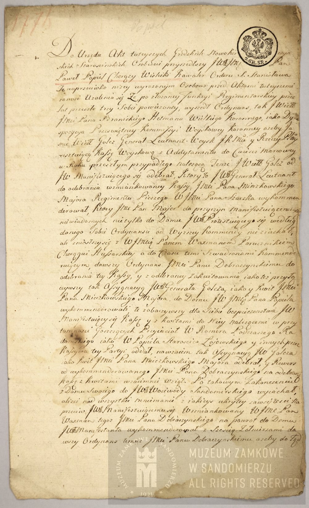 Manifest chorążego wiślickiego Pawła Popiela z 1776 r. przeciwko Antoniemu Madalińskiemu